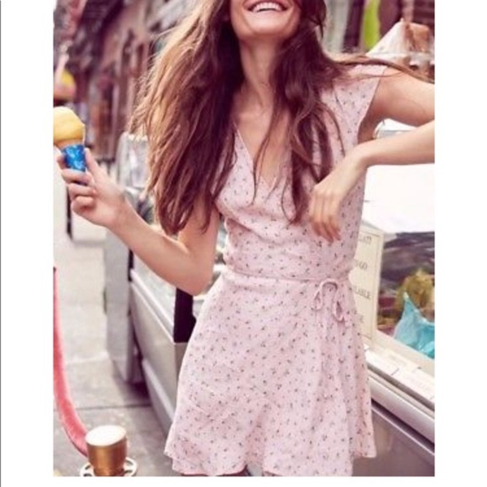 Brandy Melville Pink Floral Robbie Wrap Dress